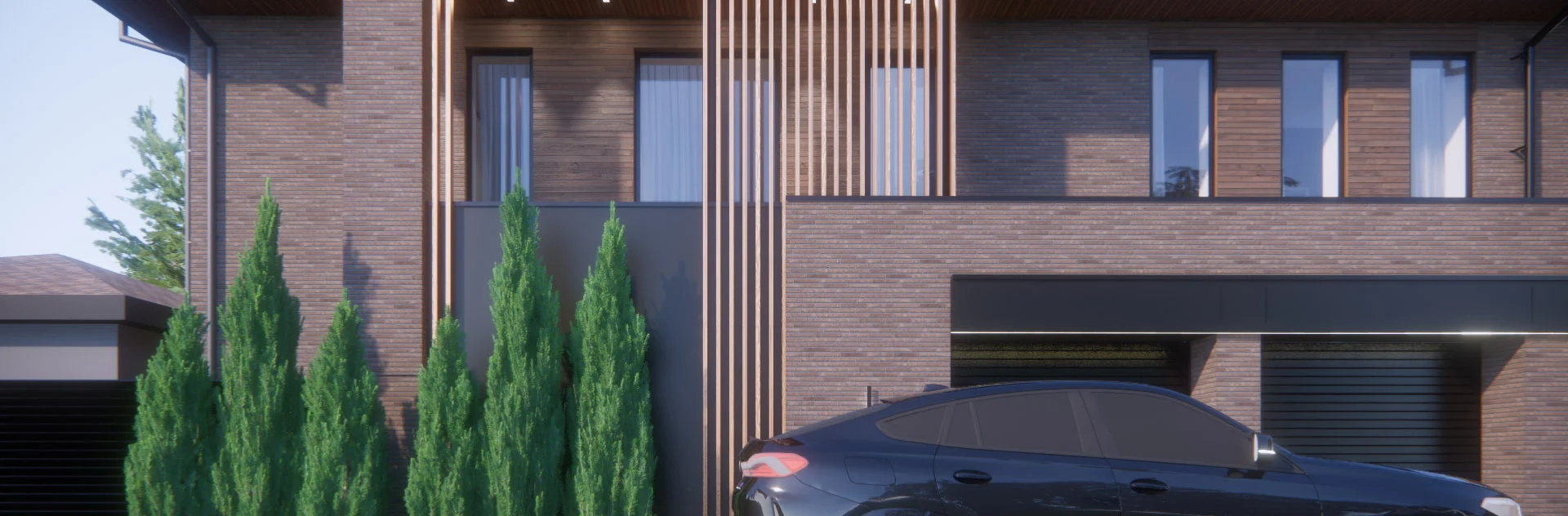 Проект двухэтажного дома с гаражом и навесом 360 кв.м