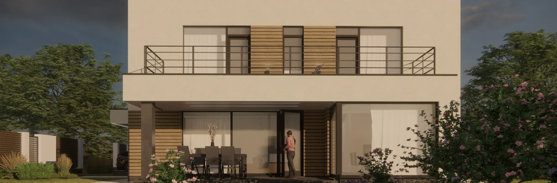 Проект дома 250 кв.м. с плоской кровлей и гаражом