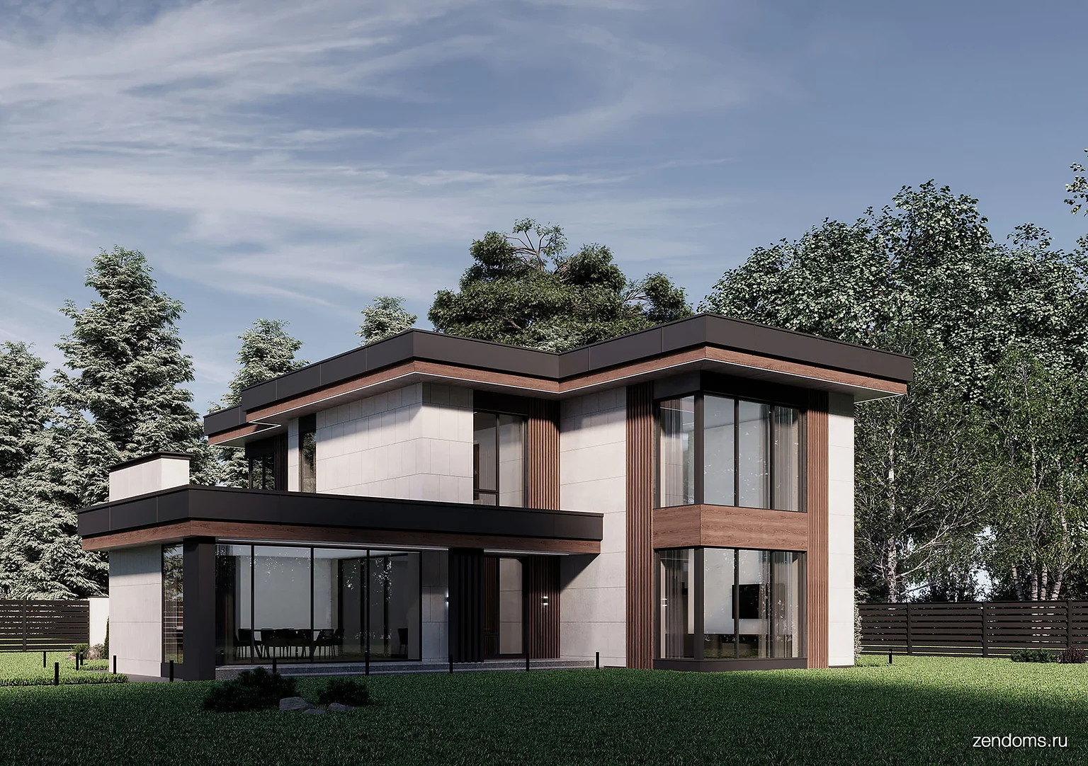 Проект дома с плоской кровлей и террасой 336 кв.м